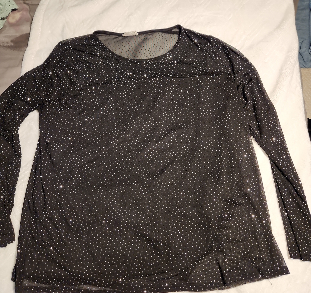 Black Long-Sleeve Sparkle Tee has under slip